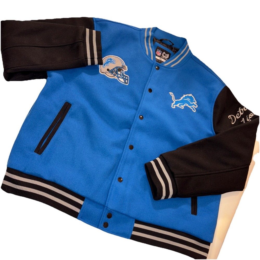 Detroit‎ Lions Retro Classic Wool Honolulu, Blue/Black Varsity Jacket Men's XL